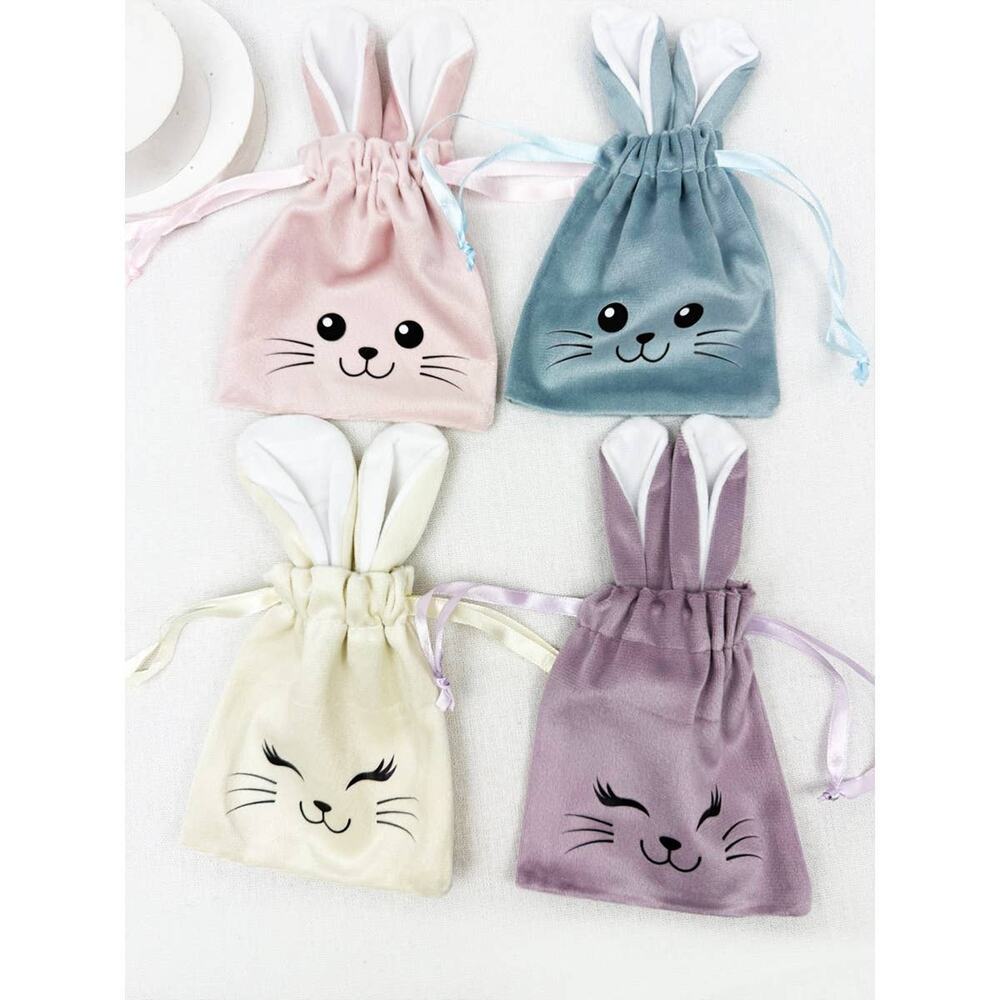 Bunny Ear Velvet Drawstring Gift Bags-Teal